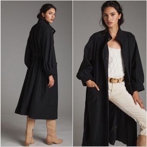 Anthropologie OOF Kristin Long Oversized Wool Blend Coat Belt Puff Sleeves XL